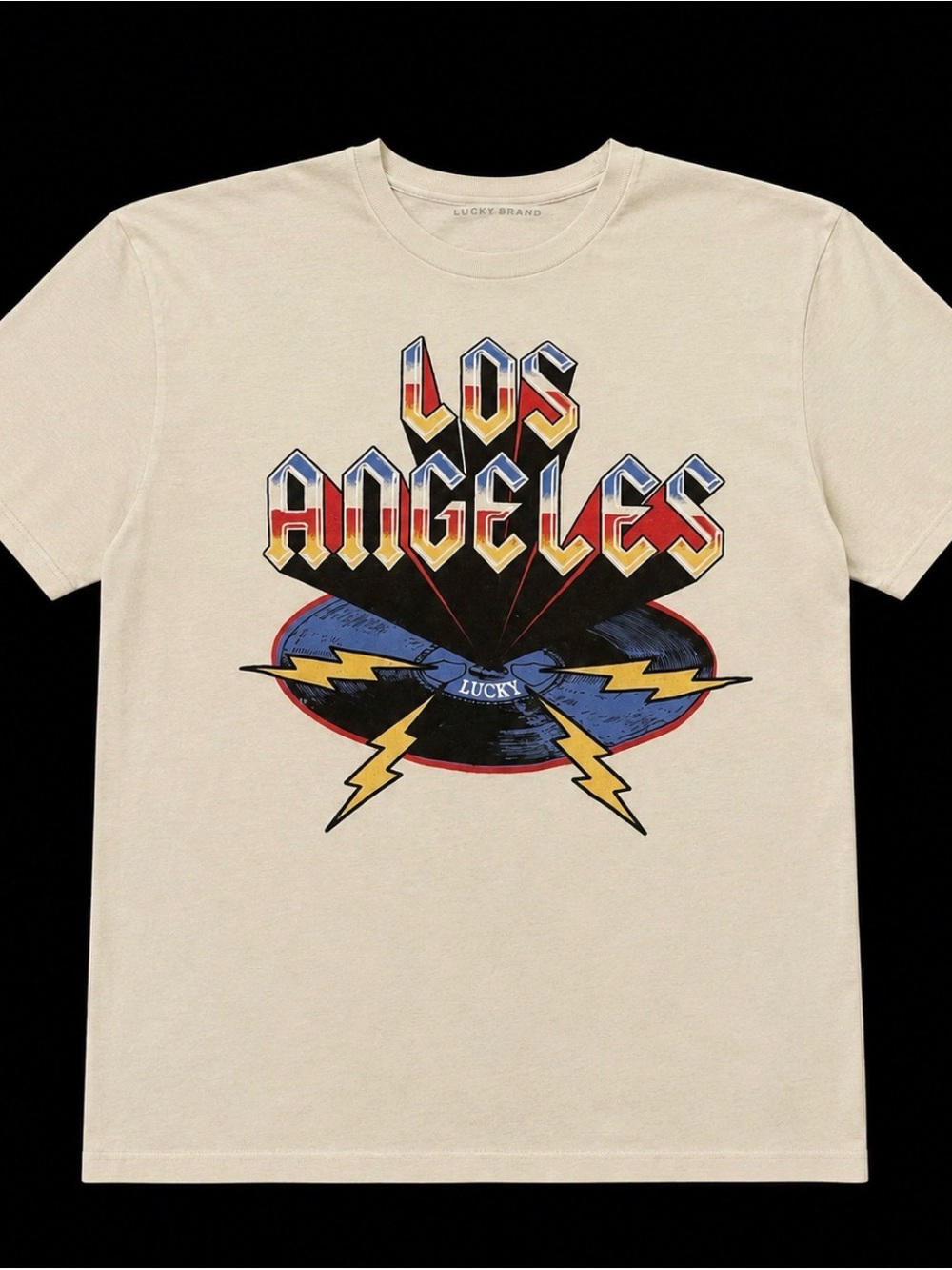 Lucky Brand Los Angeles Graphic Tee Cream Retro Lightening Bolt